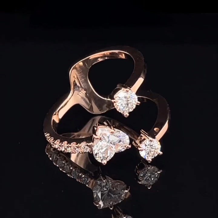 3.0ct Valentine's Day Rose Gold Three Stone Ring -JOSHINY