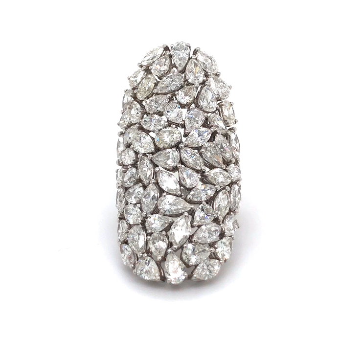 Gorgeous 5 ctw Multi-Cut White Gemstone Shield Style Diamond Cluster Ring -JOSHINY