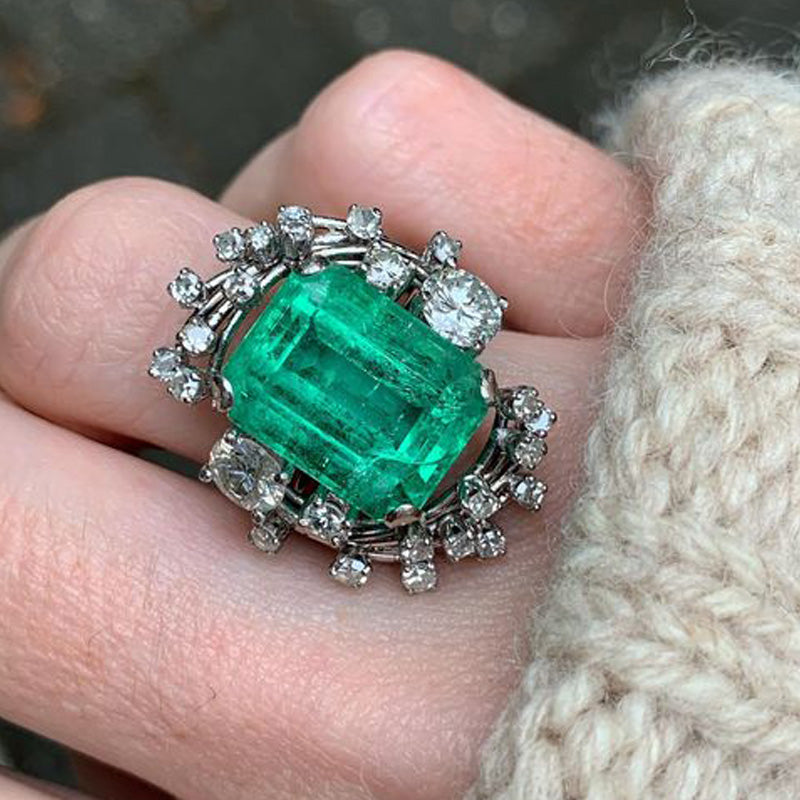 8.0ctw Medieval Style Emerald Gemstone Ring -JOSHINY