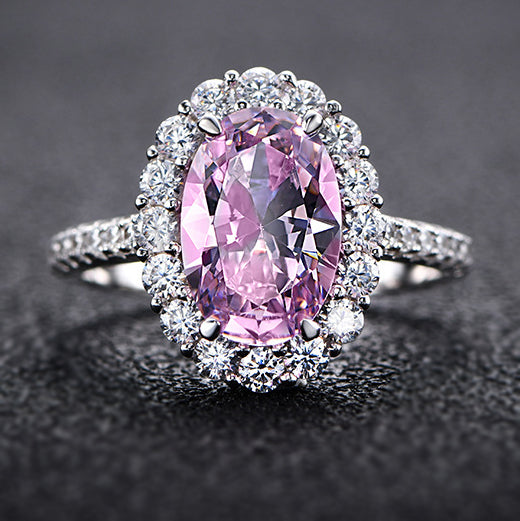 Classic 6 ctw Oval Cut White & Pink & Yellow Halo Engagement Ring -JOSHINY