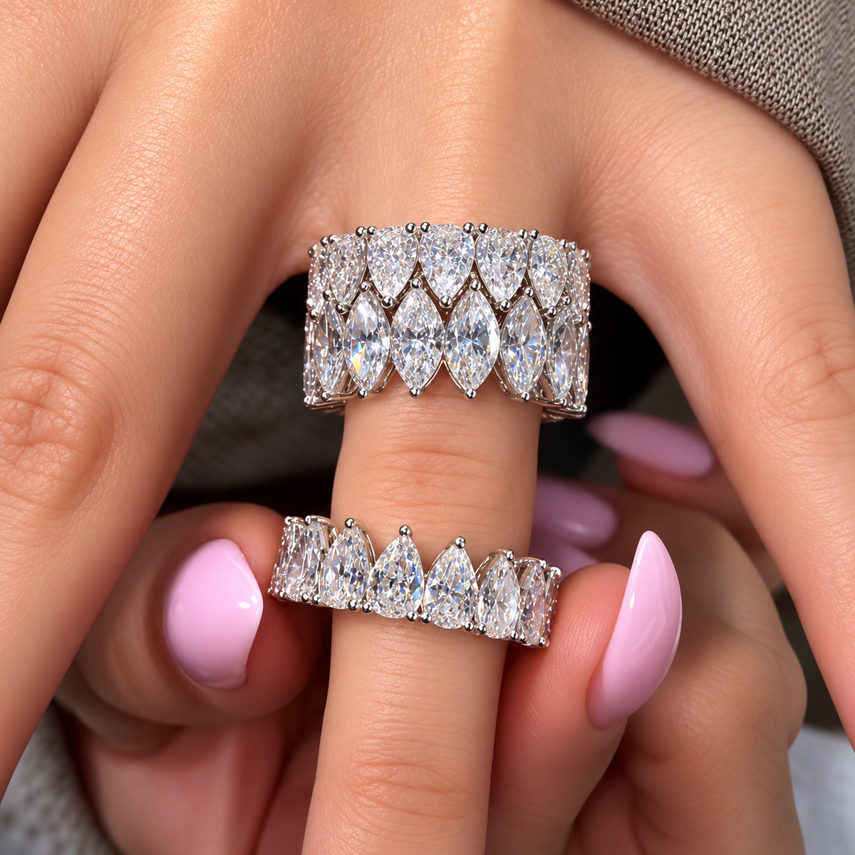8CTW Marquise Cut White Moissanite Vintage 925 Silver Stackable-rings-joshiny