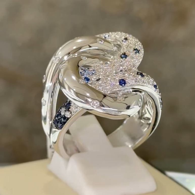 Unique 4 ctw Round Cut White Gemstone & Sapphire Ring -JOSHINY