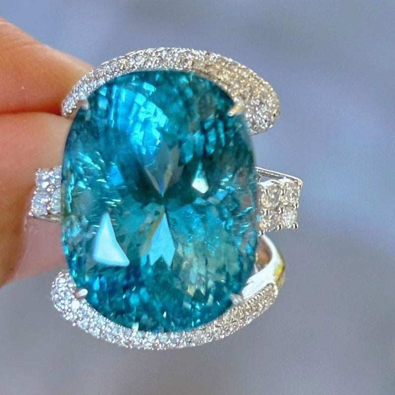 15.05ct Oval Cut Super Aquamarine Ring -JOSHINY