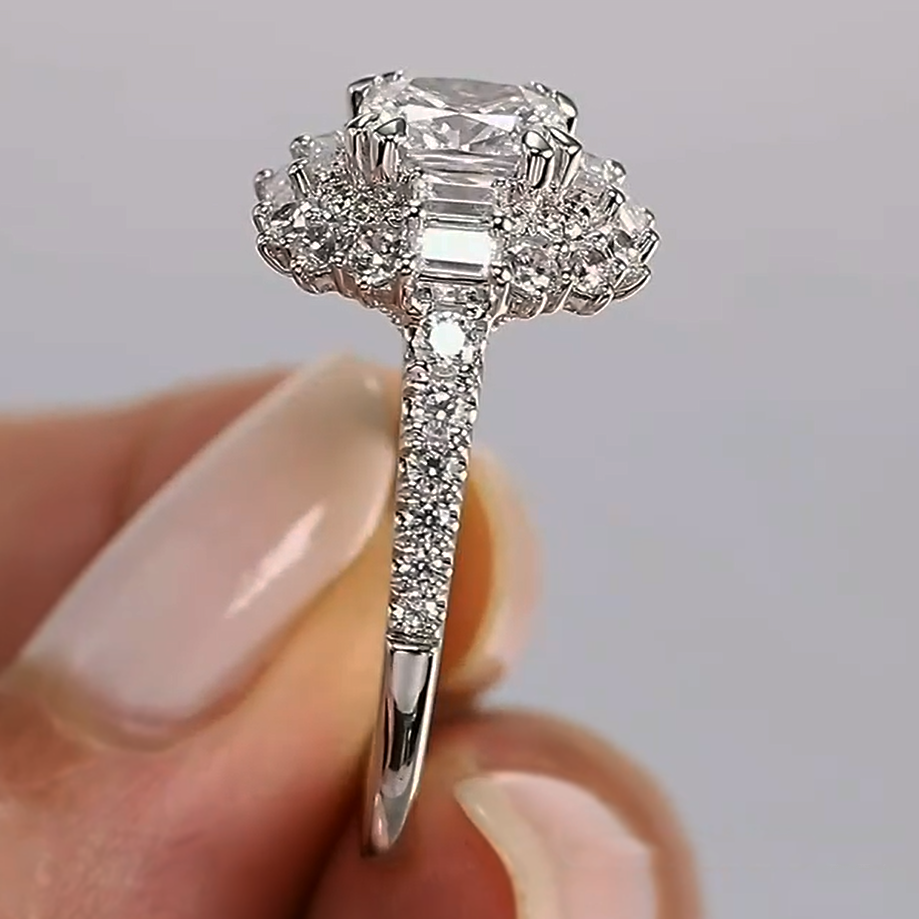 Exquisite 3 ctw Cushion Cut White Gemstone Engagement Ring -JOSHINY