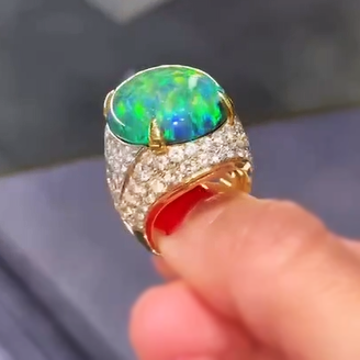 Gorgeous 15 ctw Round Cut White Gemstone & Magnificent Opal Cocktail Ring -JOSHINY