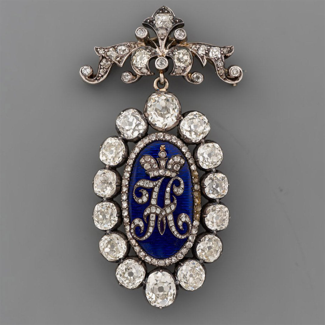 19th century vintage gemstone letter brooch-JOSHINY