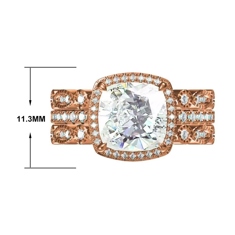 4 ctw Cushion Cut Pink Morganite 3PC Wedding Band Set