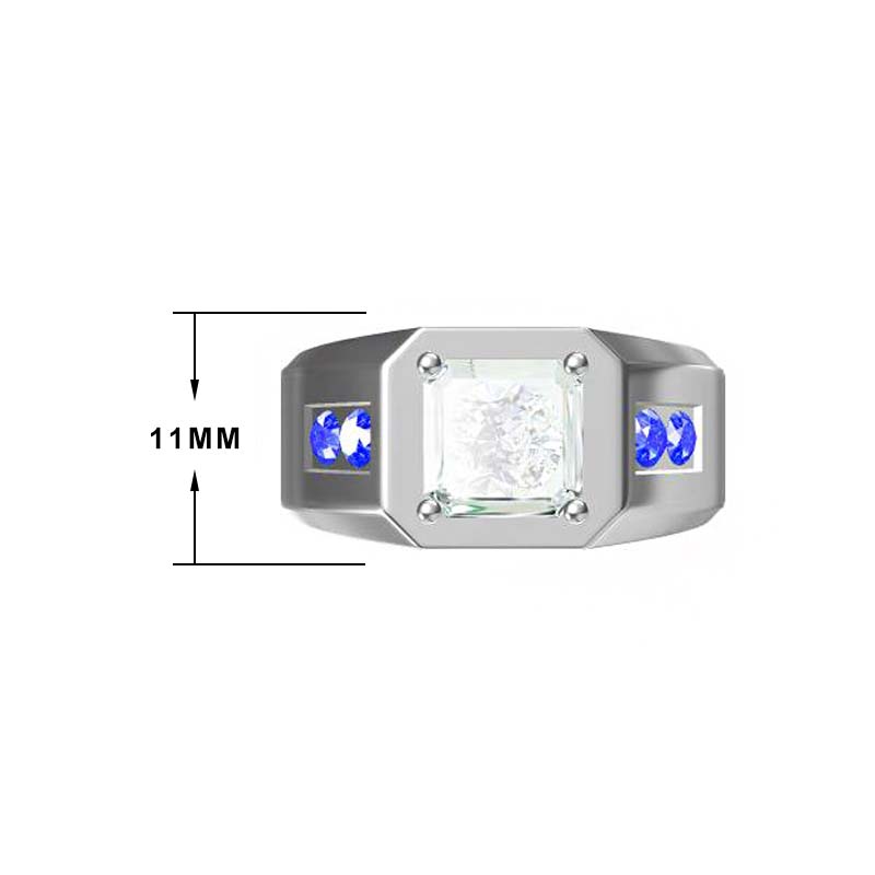 4ctw Asscher Cut Sapphire And White Gemstone Men's Engagement Ring