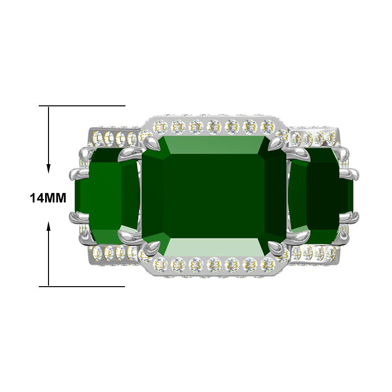 13ct Emerald Cut Pavé Green Gemstone Engagement Ring