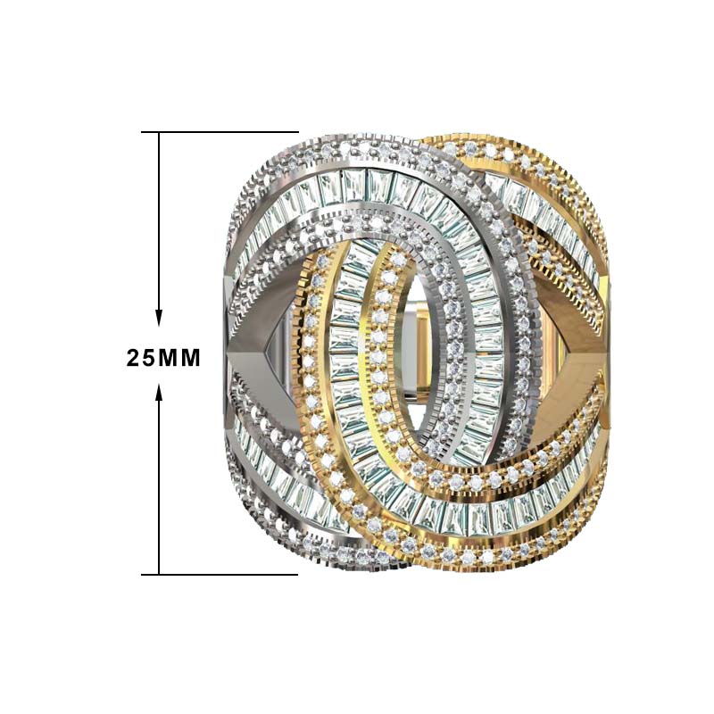 Unique 4.5 ctw Trapezoidal & Round Cut White Gemstone Two-Tone Pavé Ring -JOSHINY