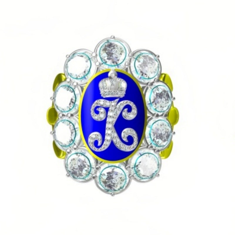 10ctw Old Mine Cut Royal Emblem Gemstone Ring ( Letter K) - JOSHINY
