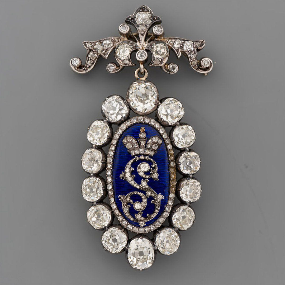 19th century vintage gemstone letter brooch-JOSHINY