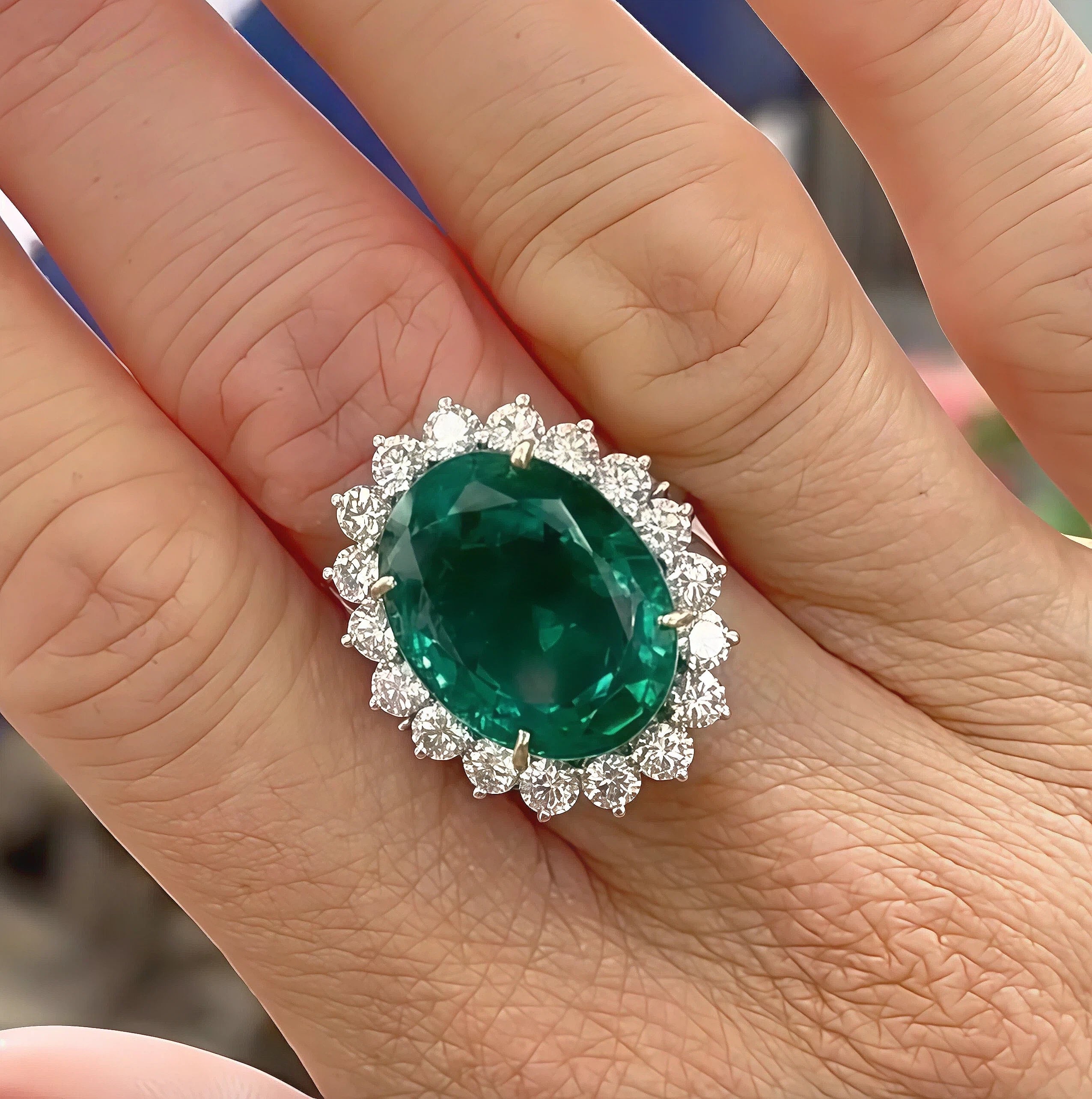 14.6Ctw Vintage Oval Emerald Ring-JOSHINY