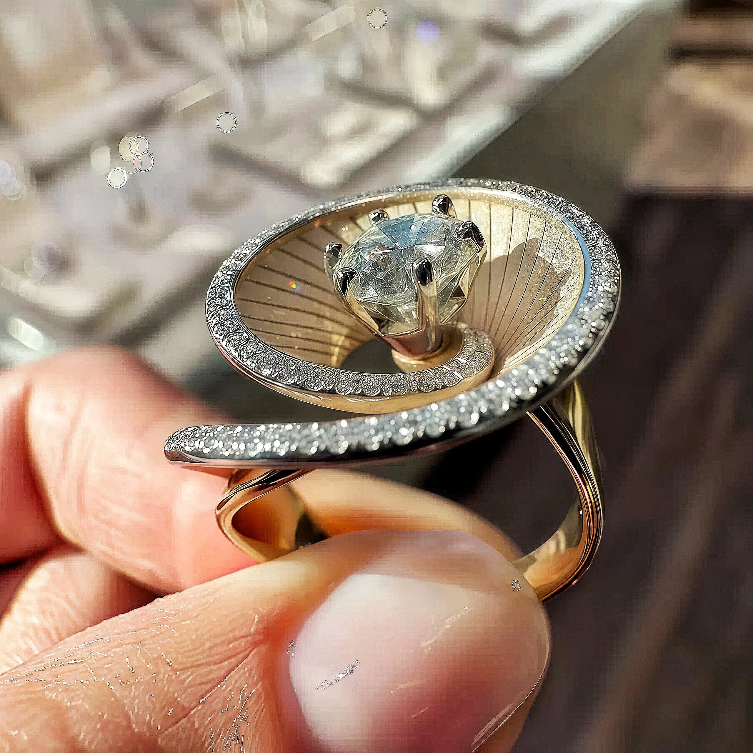 2Ct Art Deco style flower ring-JOSHINY