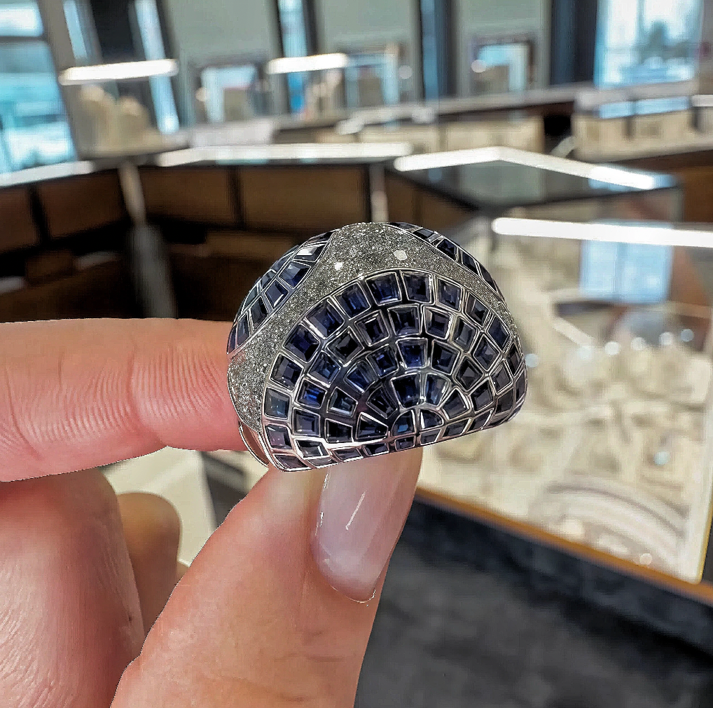 3.65Ctw blue gemstone dome ring-JOSHINY