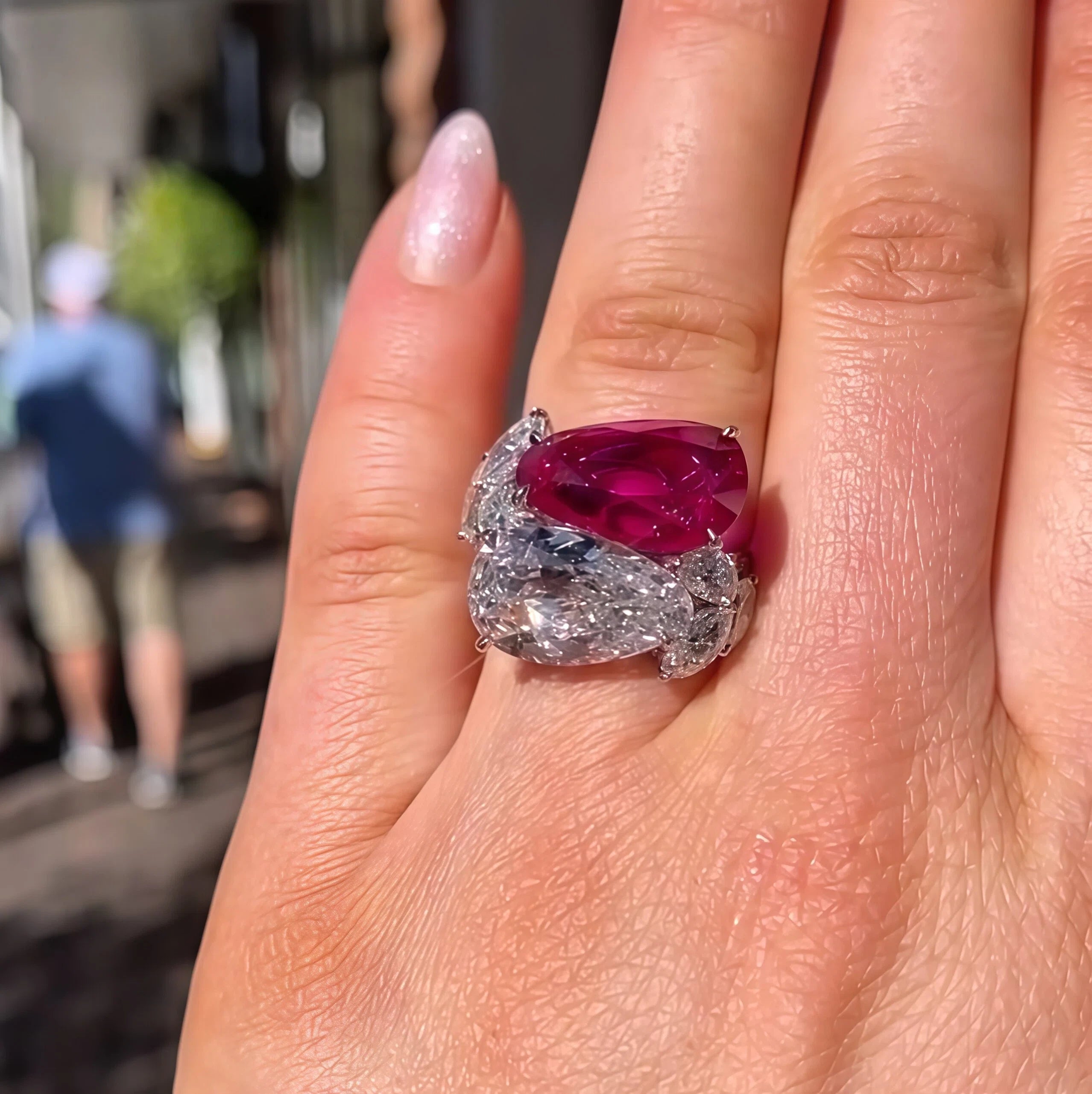 5Ctw Pear-shaped Double Main Stone Ring-JOSHINY