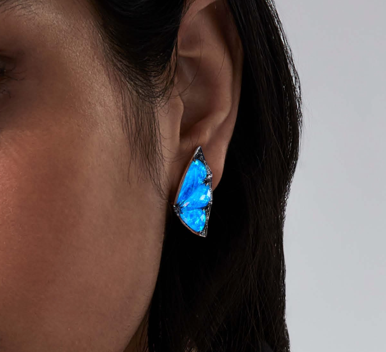 Blue opal crystal butterfly ring, necklace, and earring set-JOSHINY（necklace）