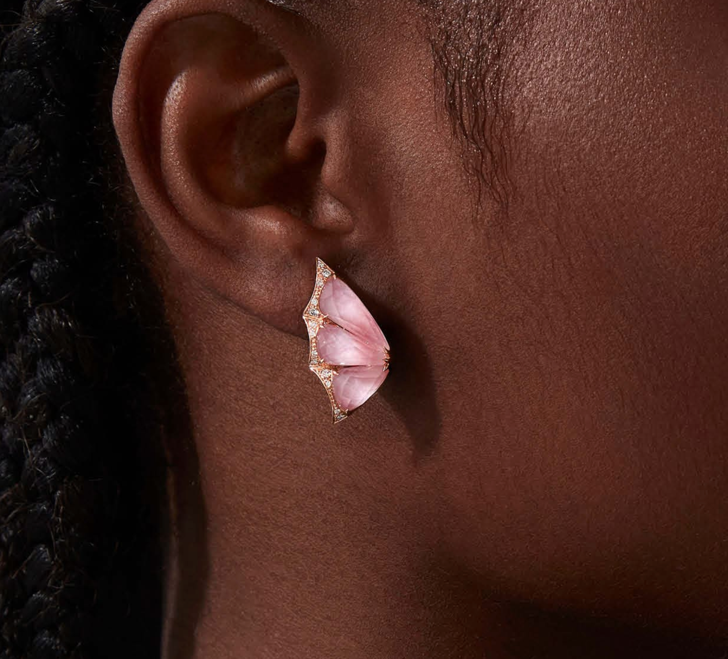 Pink bat moth crystal ring, earrings and necklace set-JOSHINY
