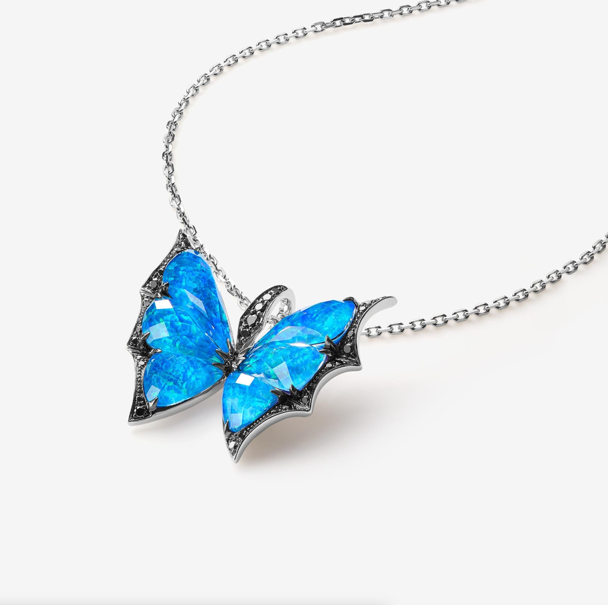Blue opal crystal butterfly ring, necklace, and earring set-JOSHINY（necklace）