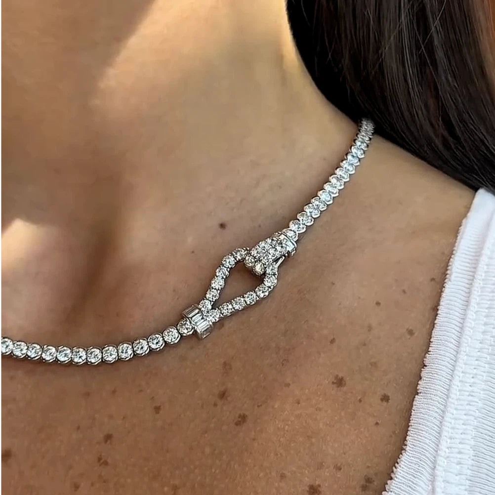 12 CTW Horseshoe Knot Round Cutting Exquisite Necklace - JOSHINY