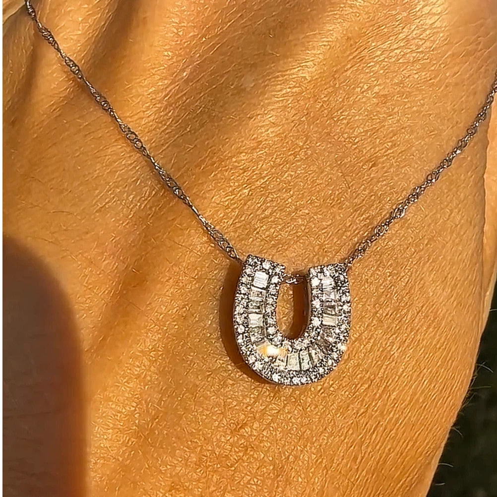 2CTW Horseshoe minimalist ladder cut zircon pendant necklace-JOSHINY