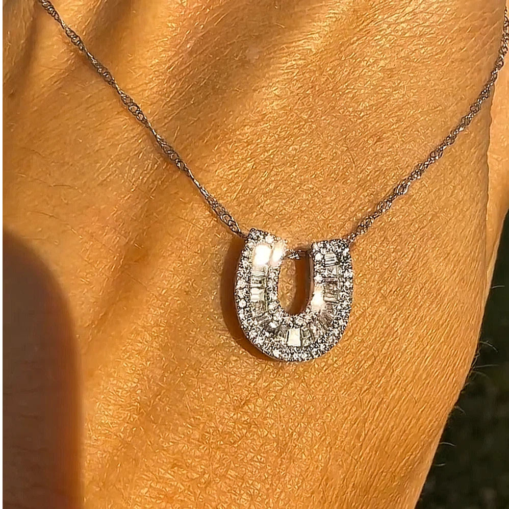 2CTW Horseshoe minimalist ladder cut zircon pendant necklace-JOSHINY