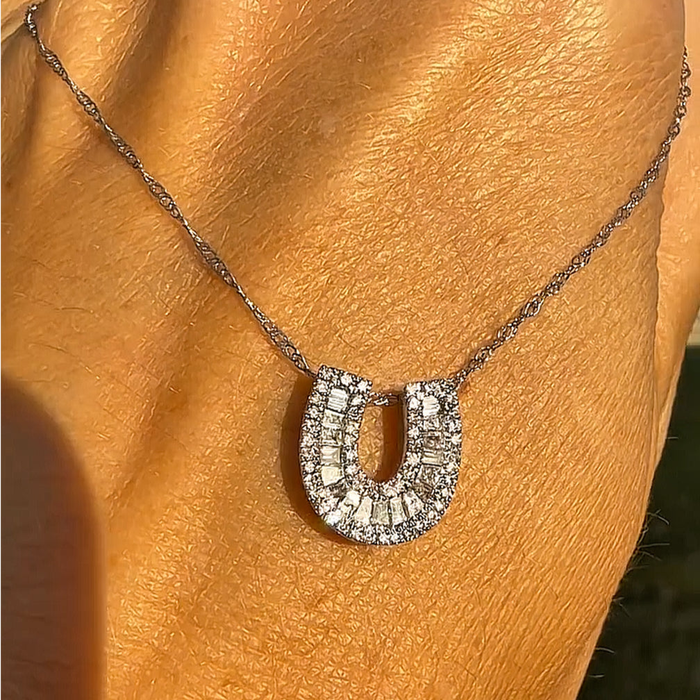 2CTW Horseshoe minimalist ladder cut zircon pendant necklace-JOSHINY