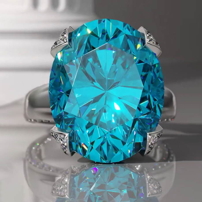 Exquisite 10 ctw Oval Cut Light Blue & Emerald Gemstone Engagement Ring -JOSHINY