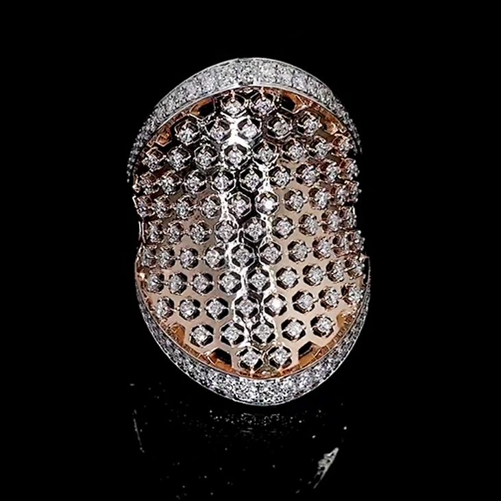 Unique 3 ctw Round Cut White Gemstone Honeycomb Pavé Ring -JOSHINY