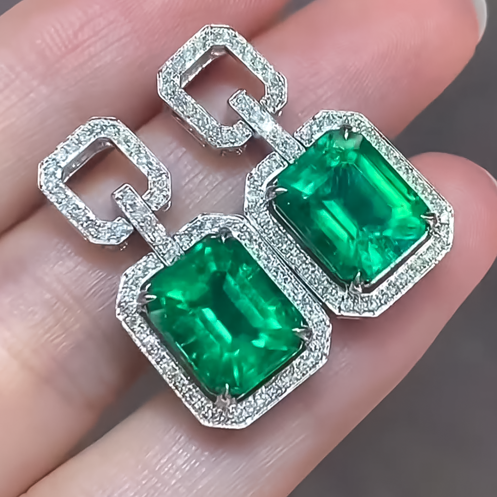 Elegant 7 ctw Emerald Cut Emerald Earrings -JOSHINY