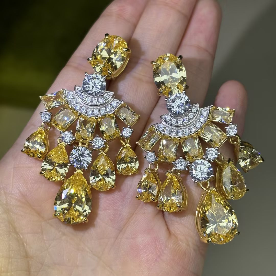 7.4Ctw Oval Yellow Gemstone Ring and Earrings