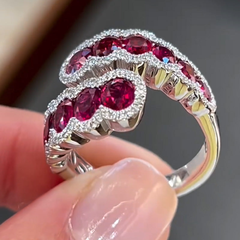 3.03ctw Oval Cut Ruby Bypass Ring -JOSHINY