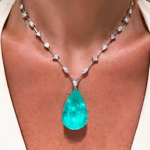 Exquisite 20 ctw Pear Cut Paraiba Gemstone Necklace -JOSHINY