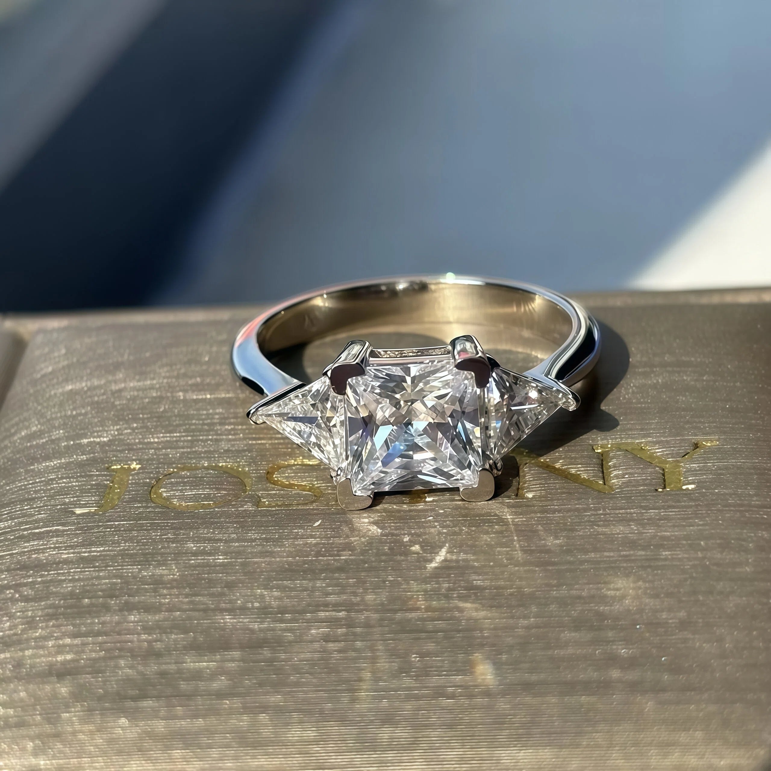 3ct Princess Cut 3 Stone Gemstone Engagement Ring -JOSHINY