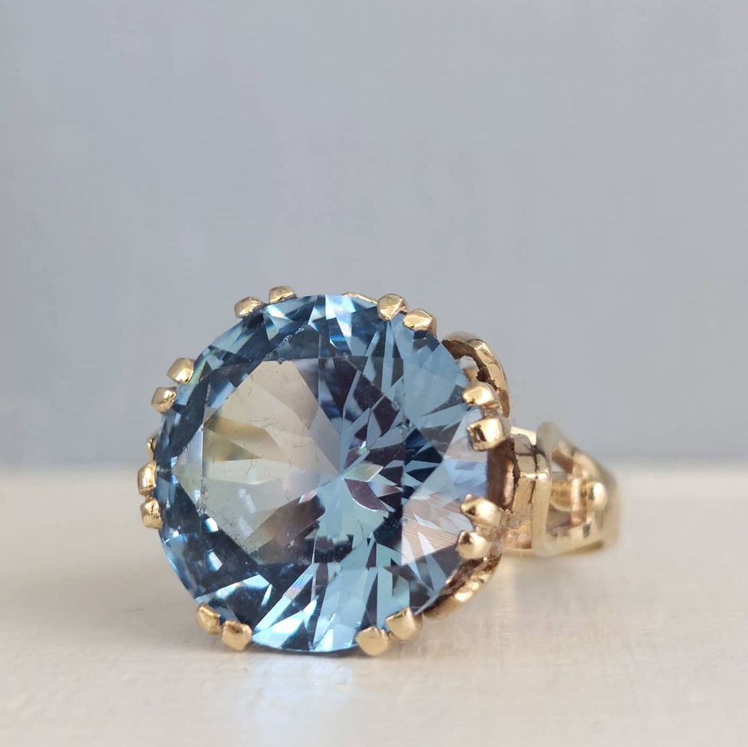 15.56ct Round Cut Architectural Style Aquamarine Ring -JOSHINY