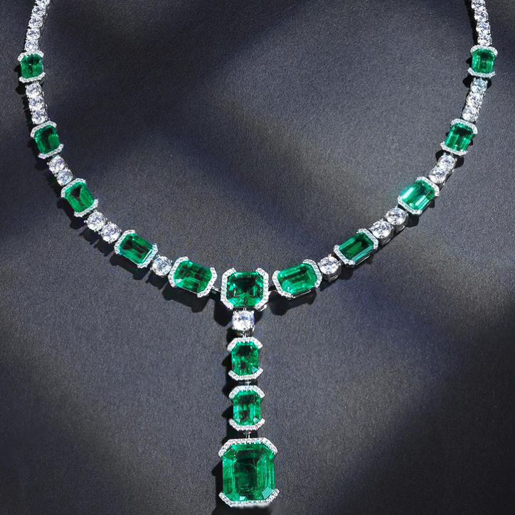 Gorgeous 30 ctw Emerald Cut Emerald Necklace -JOSHINY