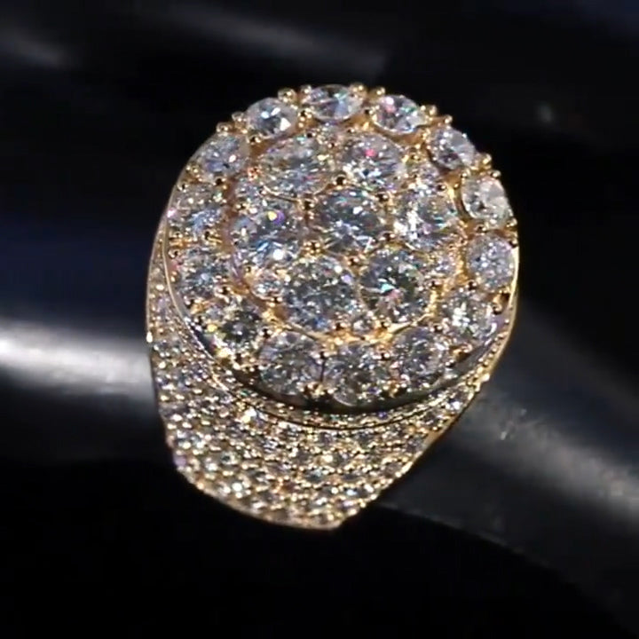 4ct Round Cut Luxury Pave Set Gold Ring -JOSHINY