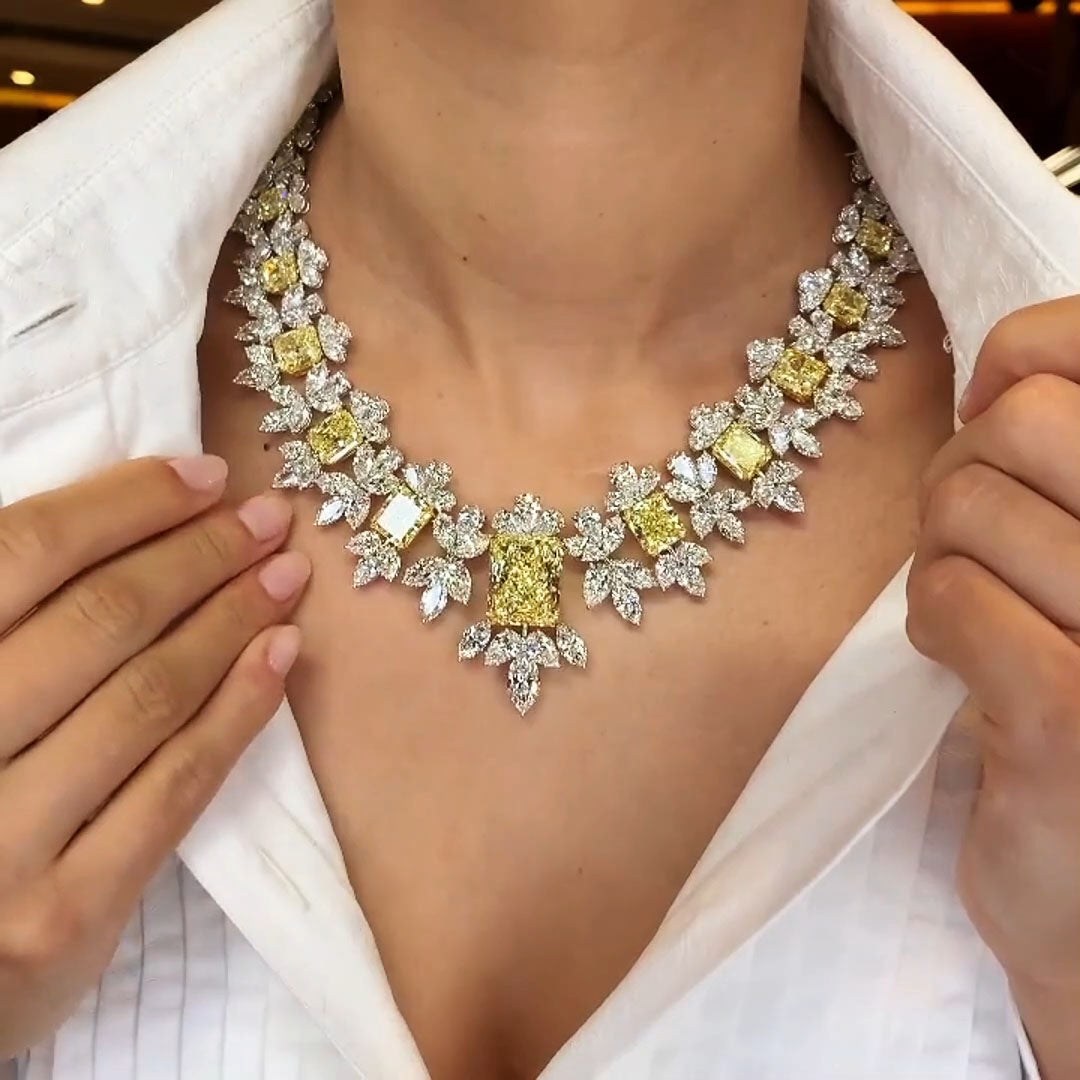 Featuring an Exceptional 96ctw Yellow and White Gemstone Necklace -JOSHINY