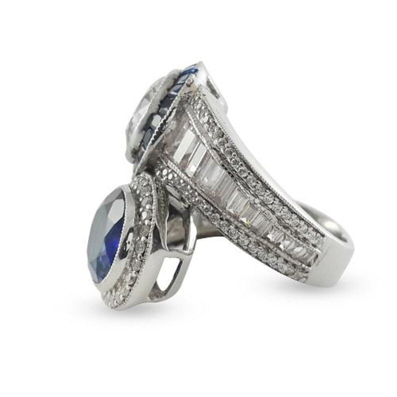 7.12ctw lovely two stone white and sapphire ring-JOSHINY