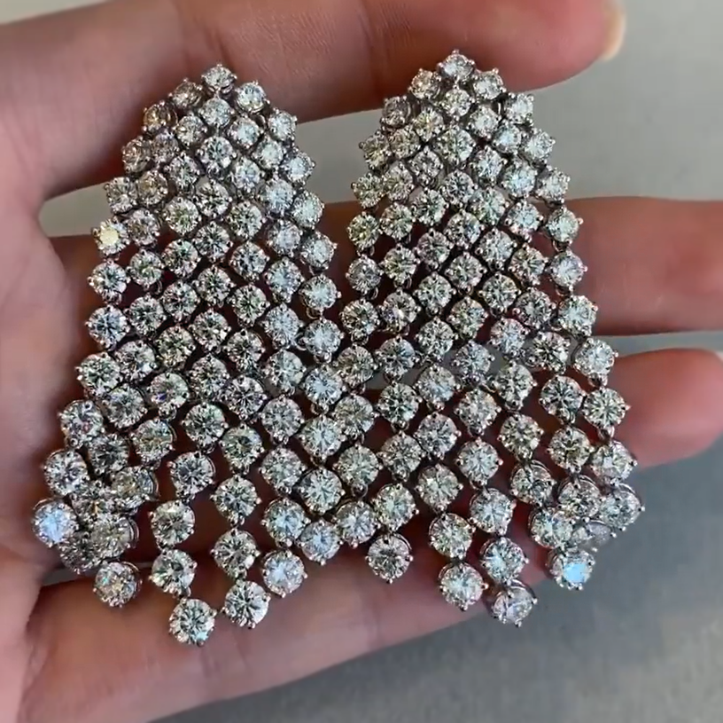 Gorgeous 12 ctw Round Cut White Gemstone Waterfall Earrings -JOSHINY