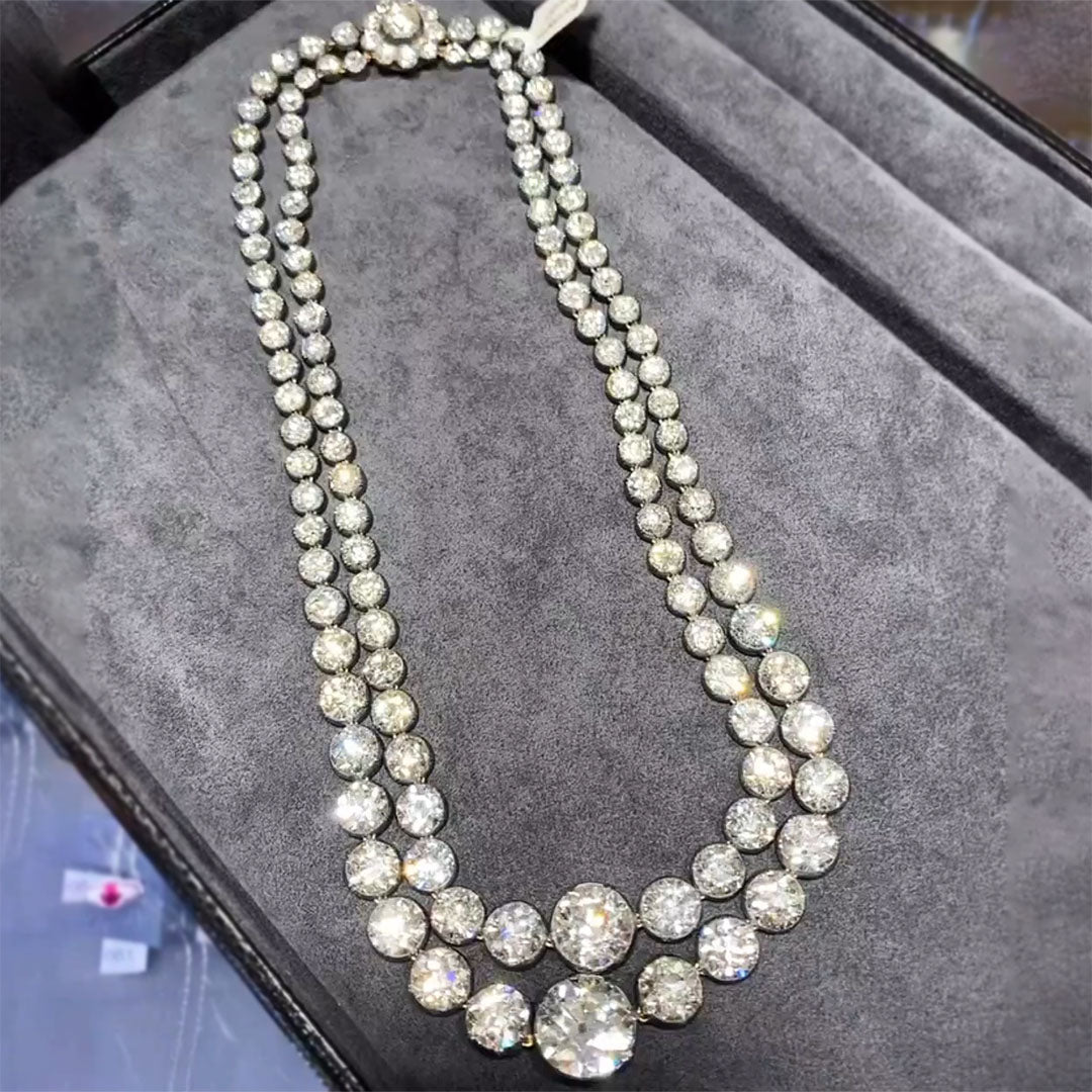 22.67ctw Round Cut Double Strand Vintage Gemstone Necklace -JOSHINY