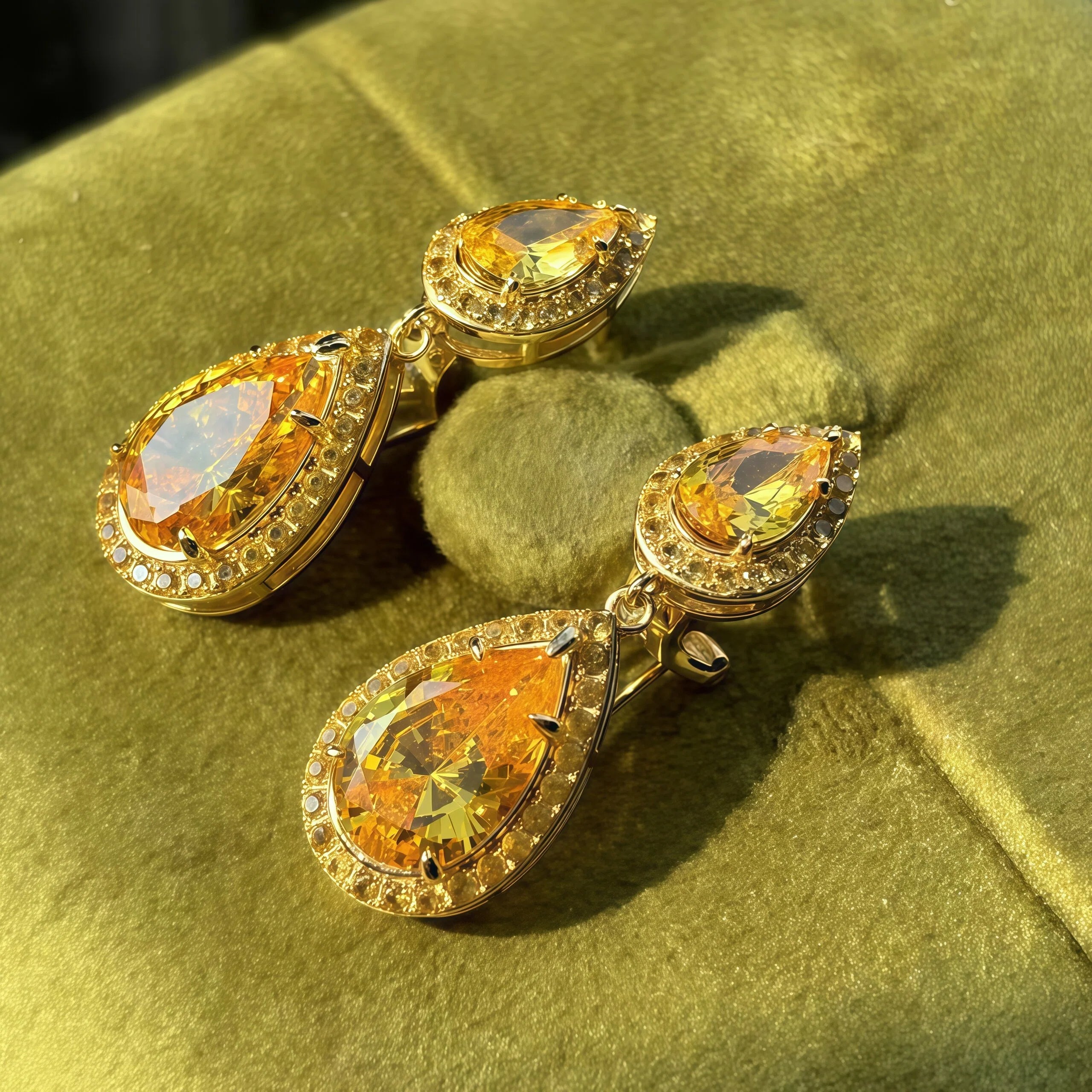 6.0Ctw Yellow Gemstone Teardrop Pendant Earrings-JOSHINY
