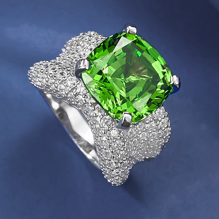 Gorgeous 8 ctw Thai Cut Tsavorite Green Gemstone Cocktail Ring -JOSHINY