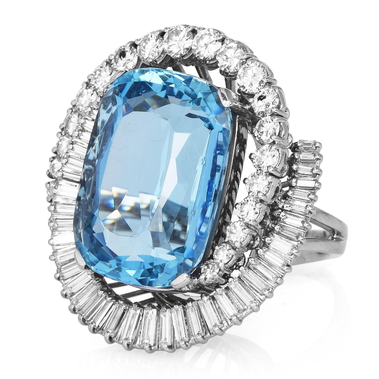 Fantasy 10 Carat Cushion Cut Light Blue Gemstone Cocktail Ring  -JOSHINY