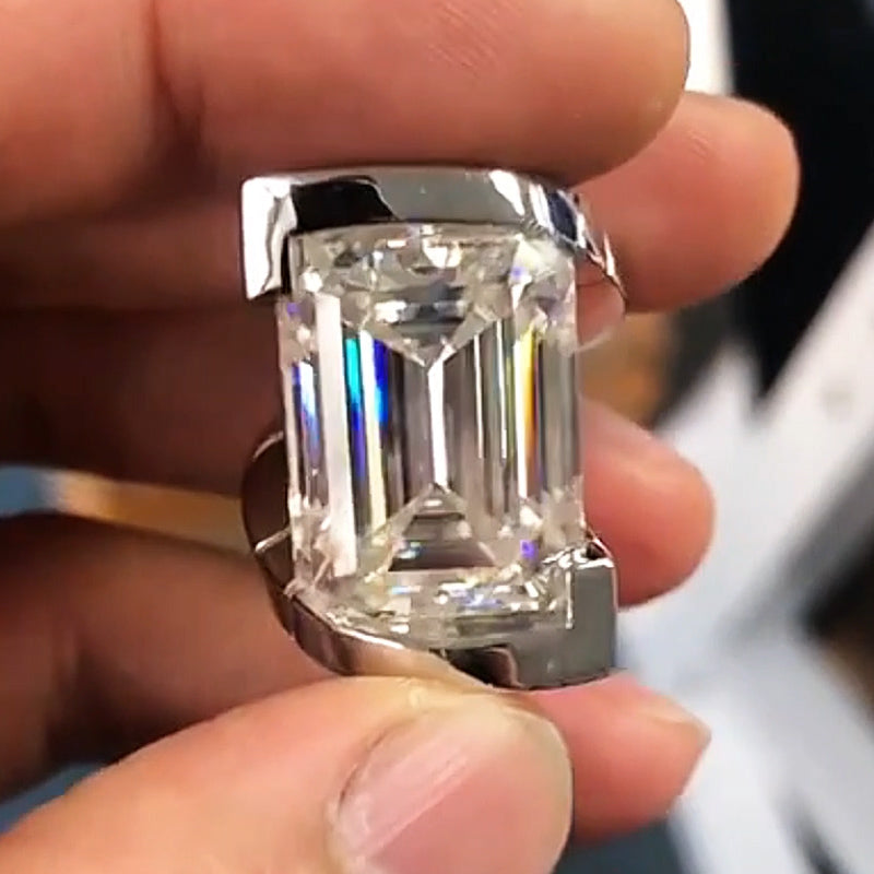 15.2ct Floating Emerald Cut Stone Tension Engagement Ring -JOSHINY