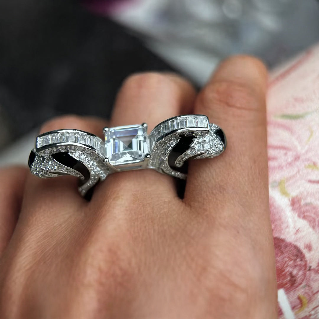 6.0ctw Asscher Cut Creative Zebra Ring -JOSHINY