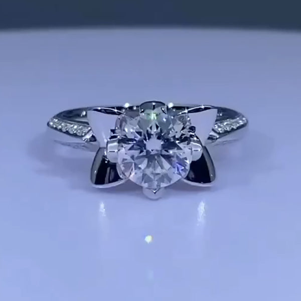 4.0ctw Round Cut Flower 925 Silver Platinum Plated Engagement Ring -JOSHINY