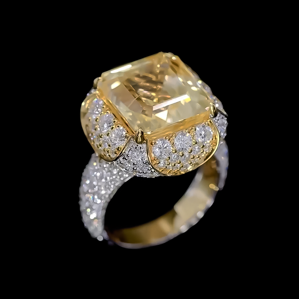 Elegant 12 ctw Octagon Cut Yellow Gemstone Cocktail Ring -JOSHINY