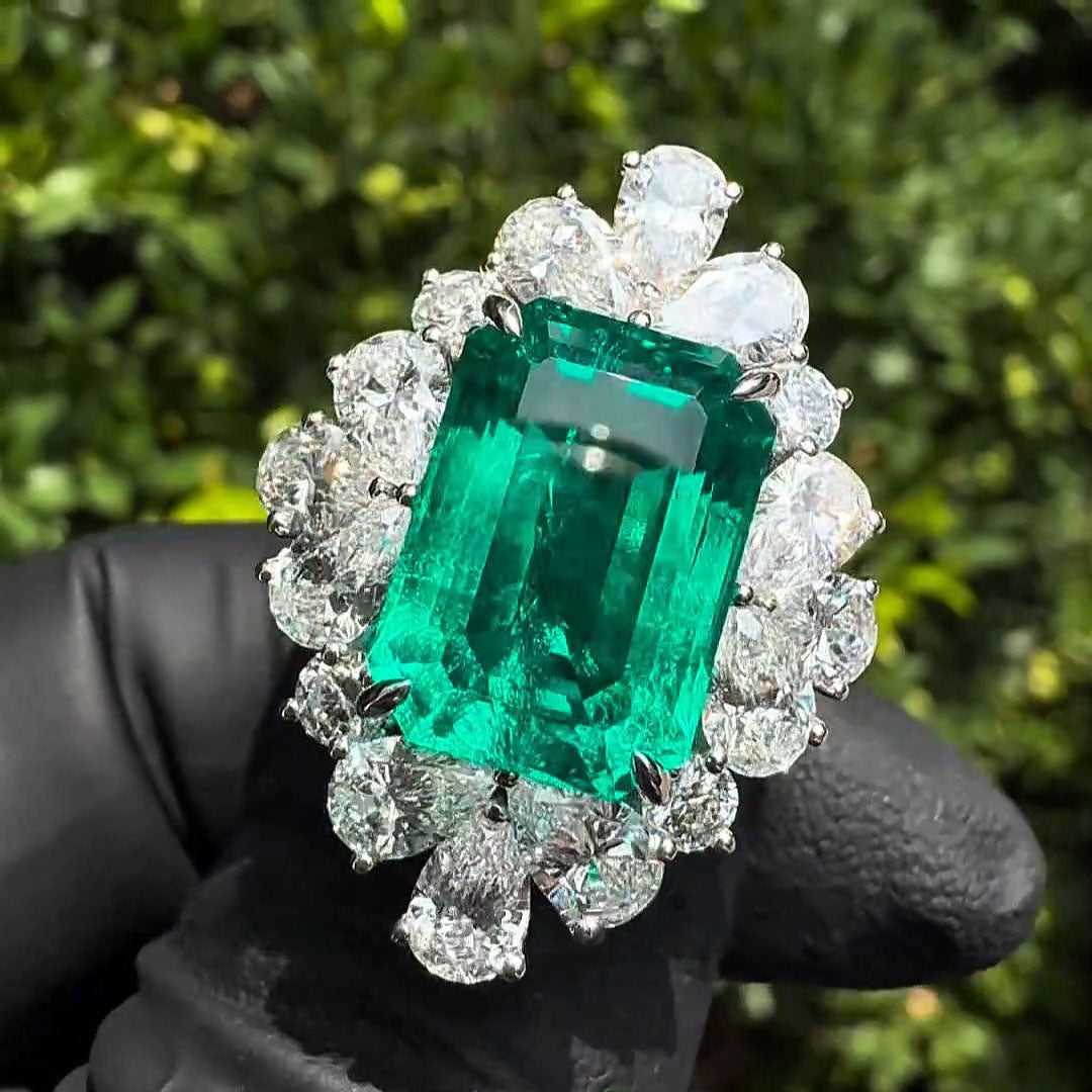 14.95ctw Emerald and Pear Gemstone Ring -JOSHINY