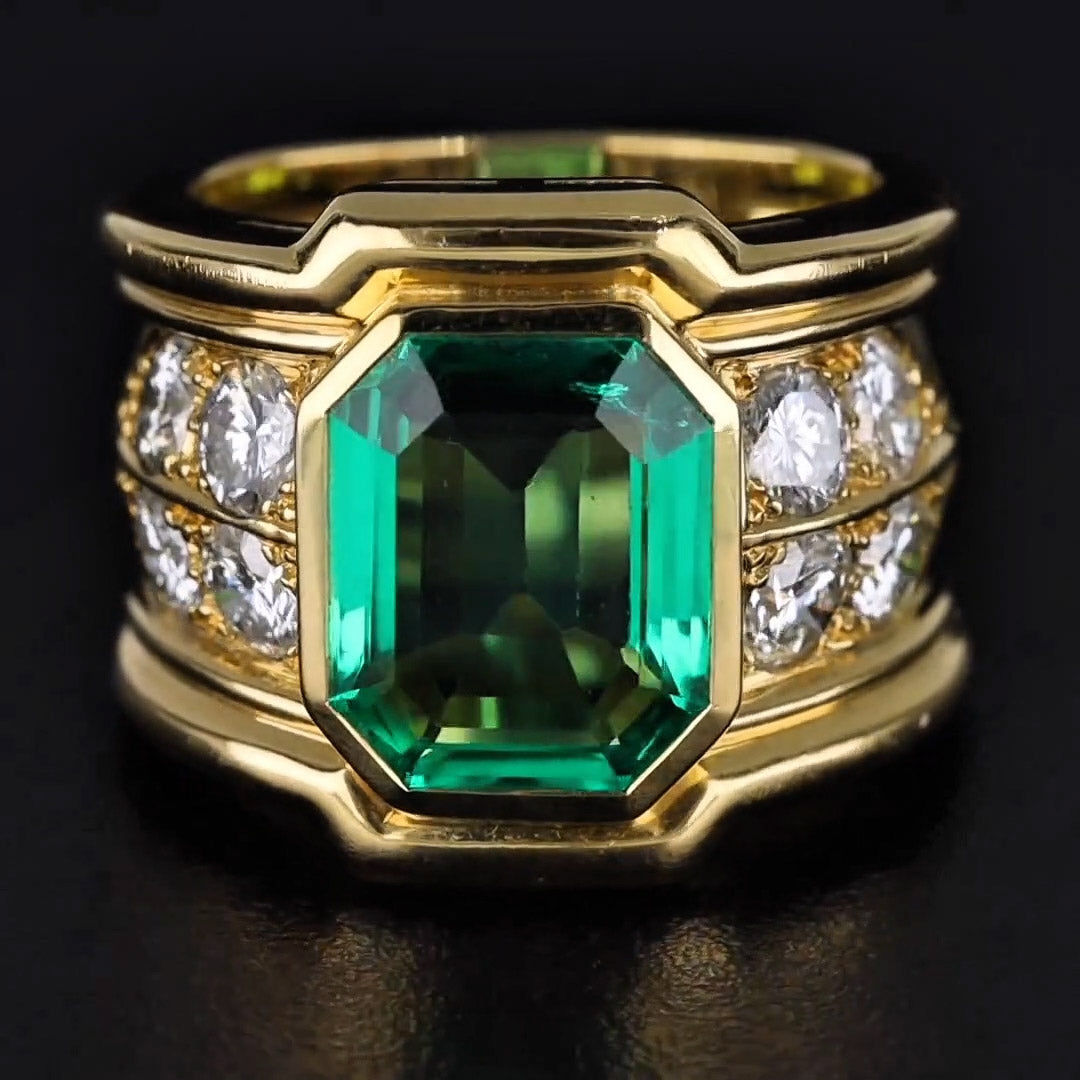 8.0ctw Octagon Cut Emerald & Gemstone Engagement Ring -JOSHINY